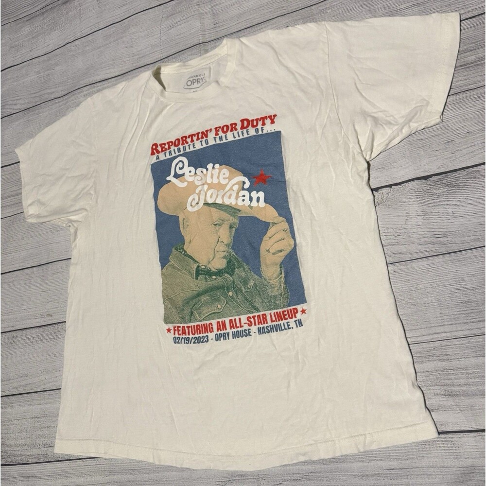 Grand Ole Opry Leslie Jordan Men's Shirt XL White Reportin For Duty Tribute